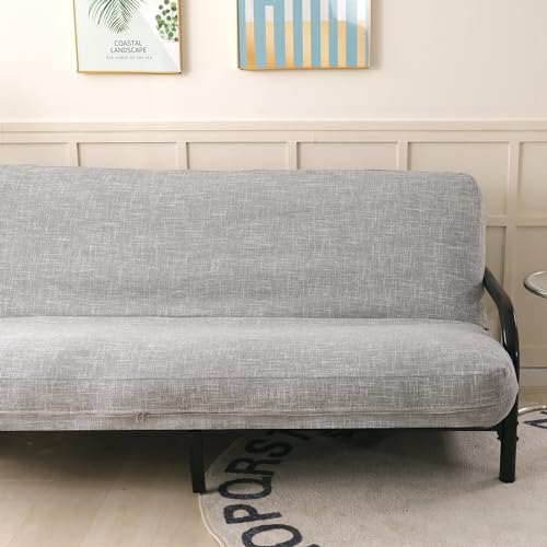 Full Size Thick Linen Futon Cover with 3 Side Zippers - Silver