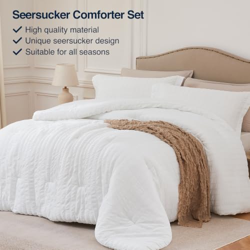 Queen Seersucker Comforter Set - 3PC Lightweight Bedding