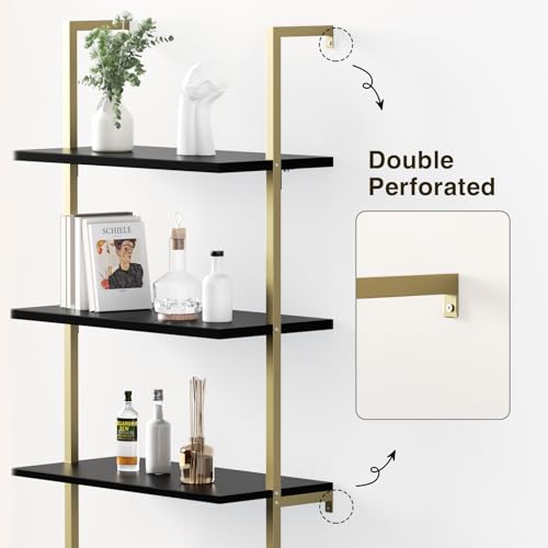 71-Inch Ladder Bookshelf with Storage Cabinet, Wall-Mounted Display Shelf