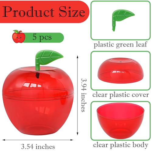 5 Large Apple Shaped Plastic Containers - Party Favors & Gifts