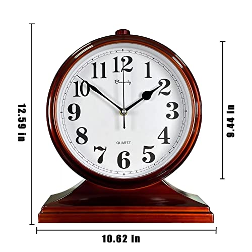 10-Inch Retro Desk Clock, Silent Battery-Operated Mantel Clock