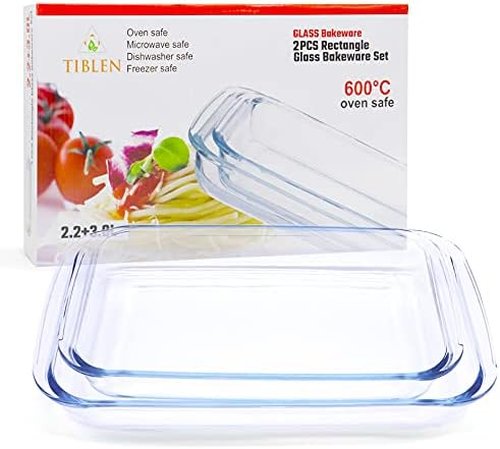 2-Pack Glass Baking Dishes by [Brand Name] - Large Oven & Microwave Safe Borosilicate Bakeware | 102 oz & 75 oz