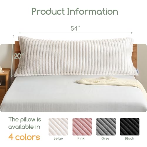 Memory Foam Body Pillow - Thick Large 20x54 Inch with Removable Cover, Beige