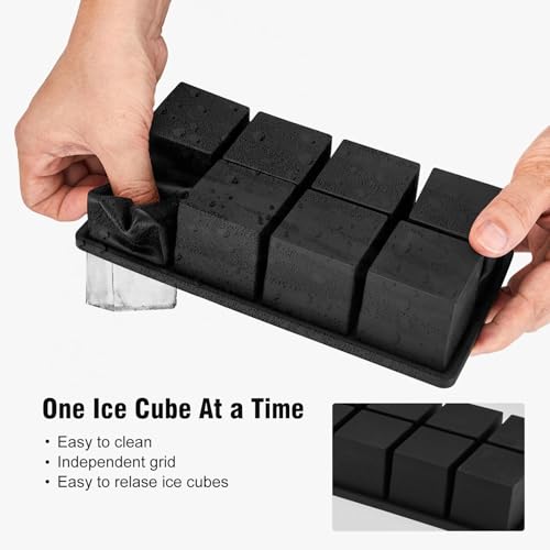 Samuelworld Large Black Silicone Ice Cube Tray with Lid - 24 Big 2-Inch Cubes for Whiskey & Cocktails