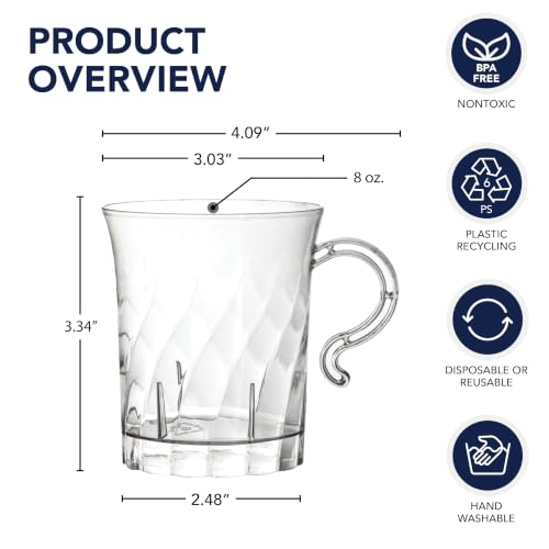 8 oz Clear Hard Plastic Punch Bowl Cups with Handles - 10 Count