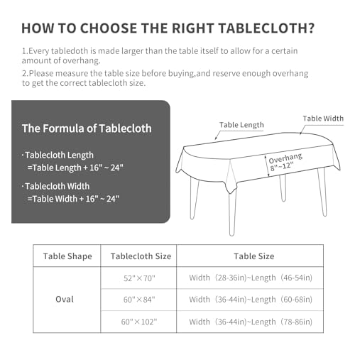 HOMBYS 102x60 Inch Oval Embroidered Tablecloth with Tassels - Natural, Wrinkle-Resistant Dust-Proof Cover for Kitchen & Dining