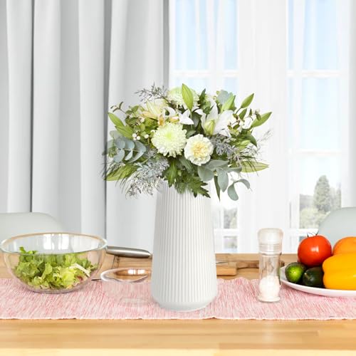 White Ceramic Flower Vase - Modern Minimalist Table Decor for Pampas Grass