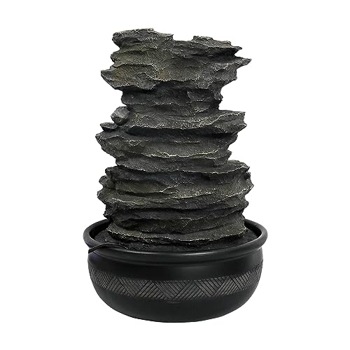 15.7" Tabletop Water Fountain with LED Lights - 5-Tier Indoor Rock Waterfall
