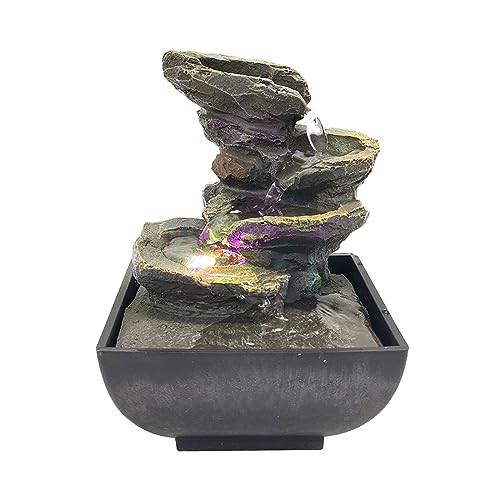 4-Tier Indoor Tabletop Water Fountain with LED Light for Meditation