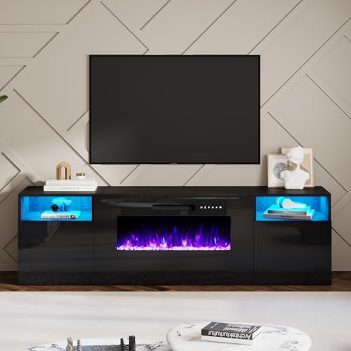 80-Inch Fireplace TV Stand with 40-Inch Electric Fireplace and LED Lights