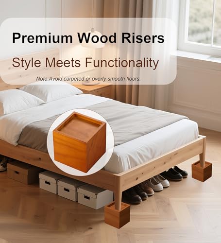 Solid Pine Wood Bed Risers - 4 Inch Height for Extra Storage