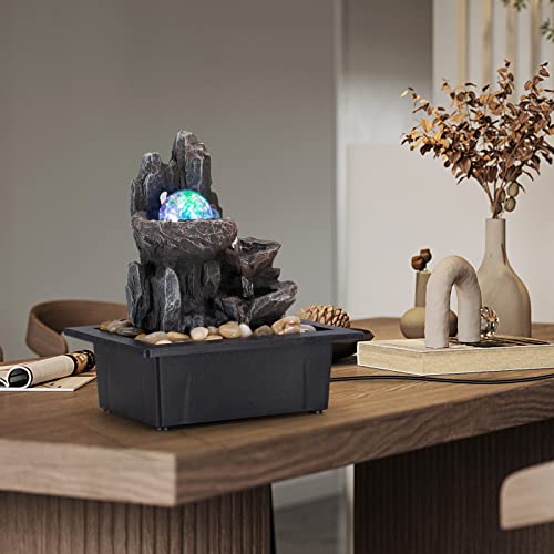 Indoor Tabletop Rock Waterfall Fountain with LED Lights & Rolling Ball