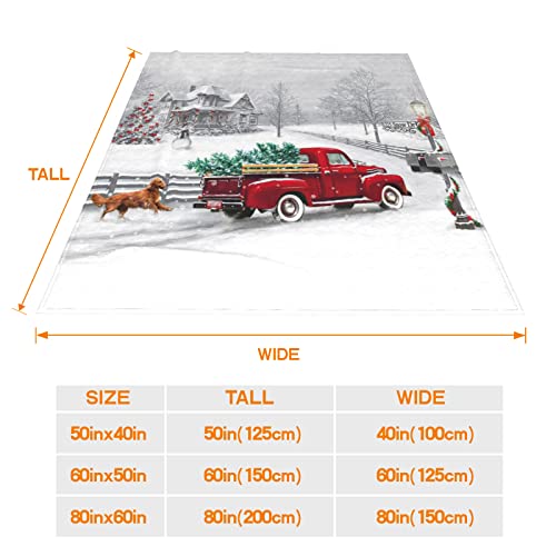 JOOCAR 40x50 Inch Christmas Throw Blanket Red Truck and Dog Fannel Plush Warm