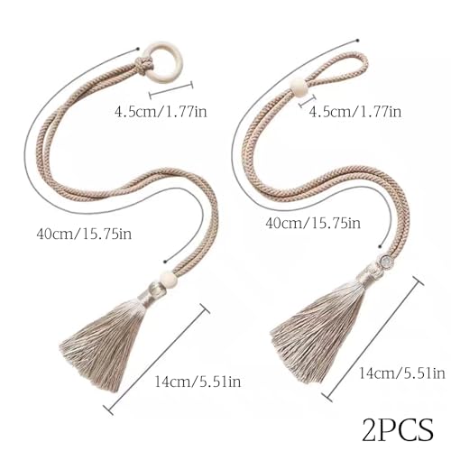 Minimalist Wooden Ring Curtain Tiebacks with Tassels - 2 Pack