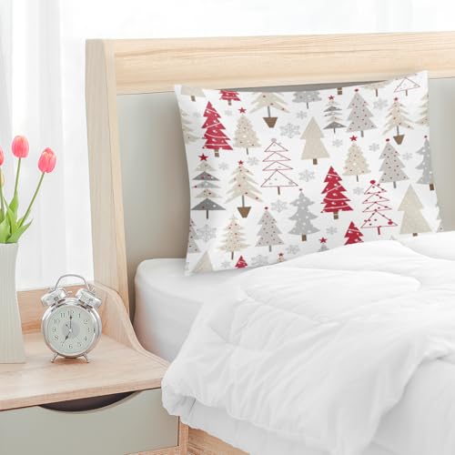 Christmas Tree Satin Pillowcase 20x26 Inches White Silk Pillow Cover with Zipper