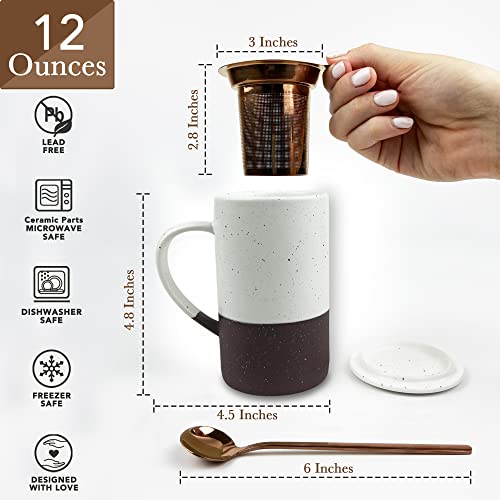 Garnet Mora Ceramics Tea Mug with Infuser & Lid - 12 oz, Microwave & Dishwasher Safe