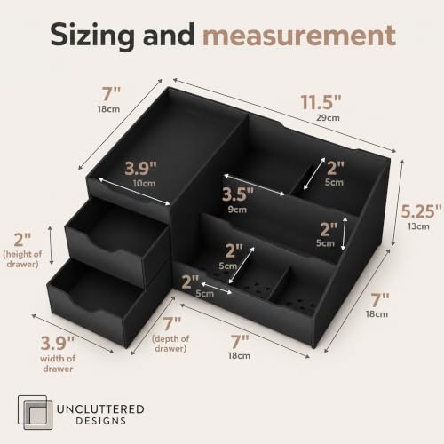 Uncluttered Designs Black Mens Cologne Organizer with Drawers | Dresser Countertop Storage