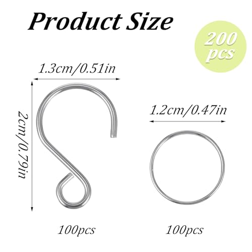 200Pcs Stainless Steel Mini S-Hooks & Split Rings for Crafts & Decor