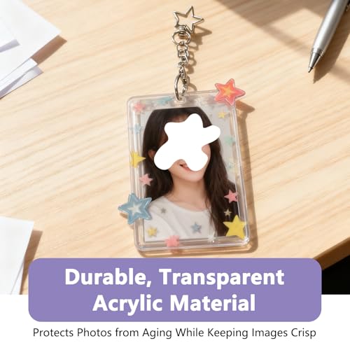Acrylic Photocard Holder Keychain with Star Pendant for 3 Inch Photos