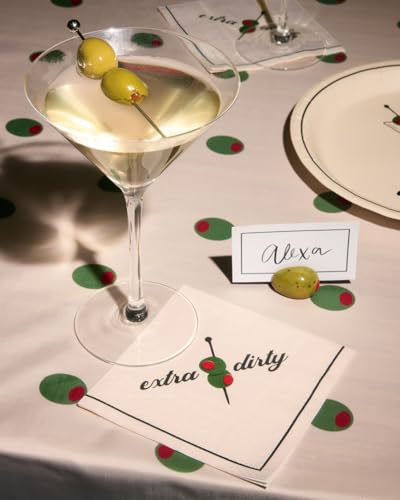 25 Pack Martini Napkins - Extra Dirty Olive Green Party Decor for Cocktails