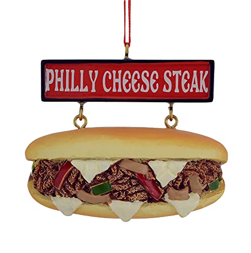 Kurt Adler Philly Cheese Steak Sandwich Holiday Ornament with Sign