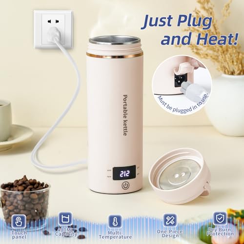 Portable Electric Kettle for Travel - 13.5oz Stainless Steel Water Boiler
