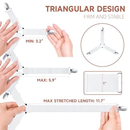 Adjustable Bed Sheet Straps - Non-Slip Triangle Corner Clips (4-Pack)