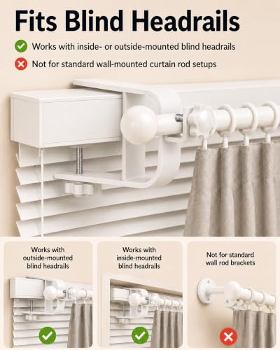 No-Drill Curtain Rod Brackets for Blind Headrails, 3 Pack