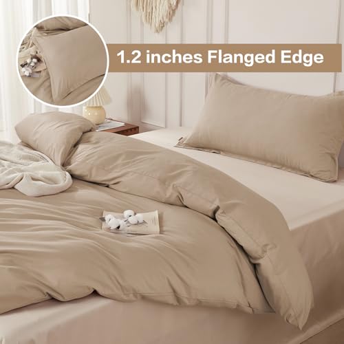 SAPHREAS Twin Size Cotton Duvet Cover Set Khaki 68x90 Linen-Like Comforter Cover with Zipper & Corner Ties