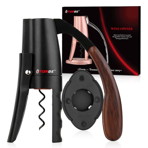 Forge Black Vertical Lever Corkscrew Wine Opener with Foil Cutter – Battery-Free