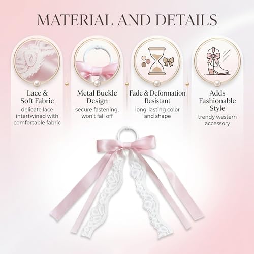Pink Ribbon Boot Bow Clips for Cowgirl Boots - 4 Pcs Removable Lace Bows