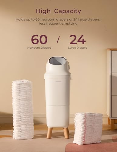 Ergonomic Diaper Pail with Odor Control & Childproof Lock