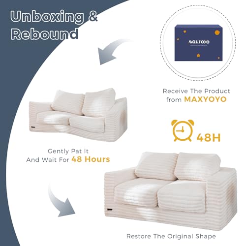 Large Bean Bag Loveseat Sofa with Pillows, Plush Faux Fur Floor Couch, White