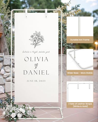 Adjustable Wedding Welcome Sign Stand with Ground Stakes and Leather Straps