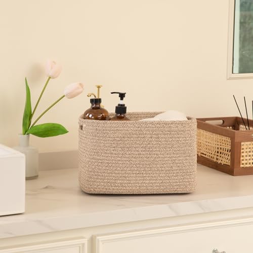 4 Pack Cotton Rope Storage Baskets Rectangular Cube Bins with Handles