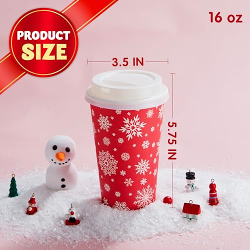 JOYIN Classic 72-Pack Christmas Disposable Paper Cups 16 oz with Lids & Sleeves