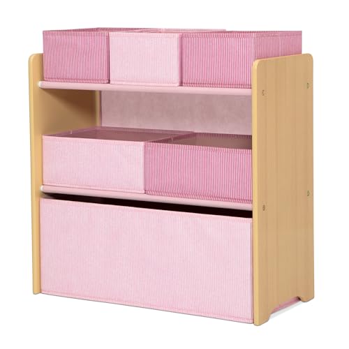 6-Bin Kids Toy Organizer with Reusable Stickers, Blush Pink