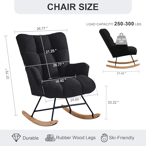 Zedachica Black Teddy Upholstered Nursery Rocking Chair Glider Armchair