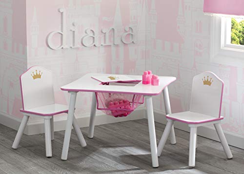 Kids Wood Table and 2-Chair Set with Storage - Princess Crown Design