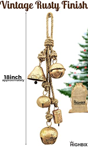 Set of 5 Rustic Metal Jingle Bells, Vintage Handmade Hanging Cow Bells