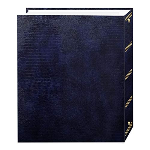 Magnetic Self-Stick Photo Album, 100-Page 3-Ring Binder, Navy Blue
