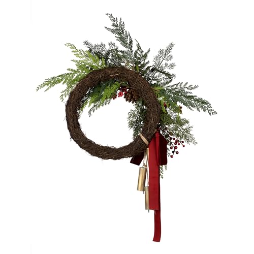 24-Inch Artificial Christmas Wreath with Berries, Pine Cones & Chimes