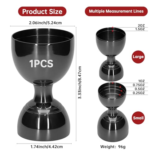 Eispap 1 Pack Black Stainless Steel Cocktail Jigger 2 OZ/1 OZ with Measurements
