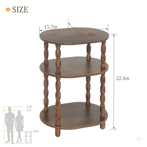 3-Tier Oval Side Table - Rustic Wood End Table & Accent Nightstand