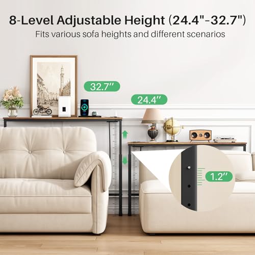 Narrow Console Table with Power Outlets, Adjustable Height Sofa Table (2-Pack)