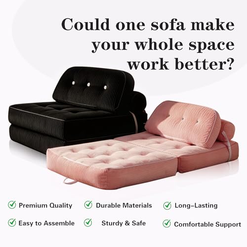 Convertible Fold-Out Sofa Bed with Flannel Surface and Pillow