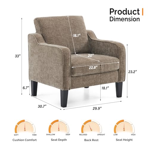 Chenille Upholstered Accent Chair with Solid Wood Legs for Living Room