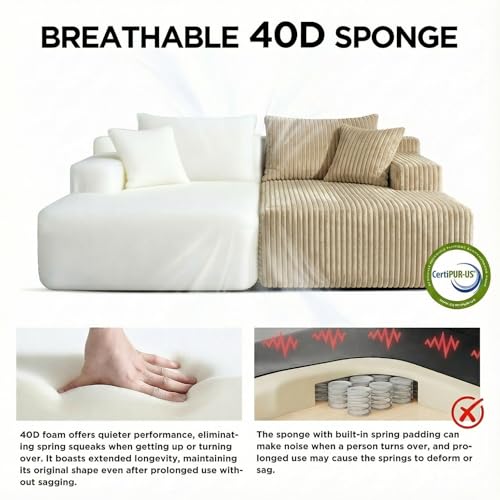 Oversized Modular Corduroy Loveseat Chaise Lounge with 4 Pillows