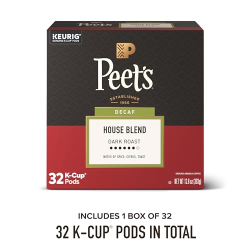 Decaf House Blend Dark Roast Coffee Pods - 32 Count, High-Grown Arabica, Smooth & Rich, Compatible with All Single Serve Brewers - Variation of THIS listing