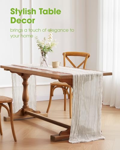 Pureegg Ivory 120-Inch Cheesecloth Table Runner - 2 Pack, 10ft, 12-24 in Drop